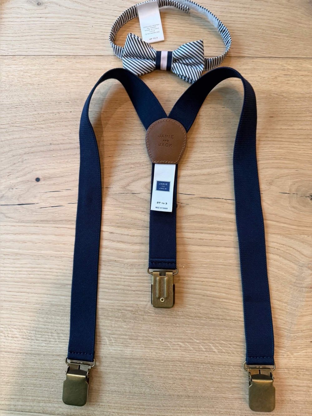Janie & Jack Suspenders + Navy Striped Bow Tie Set (2T–3T / Toddler)